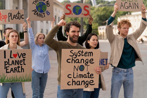 Different people joining a global warming protest