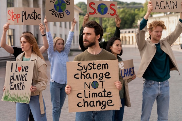 Different people joining a global warming protest