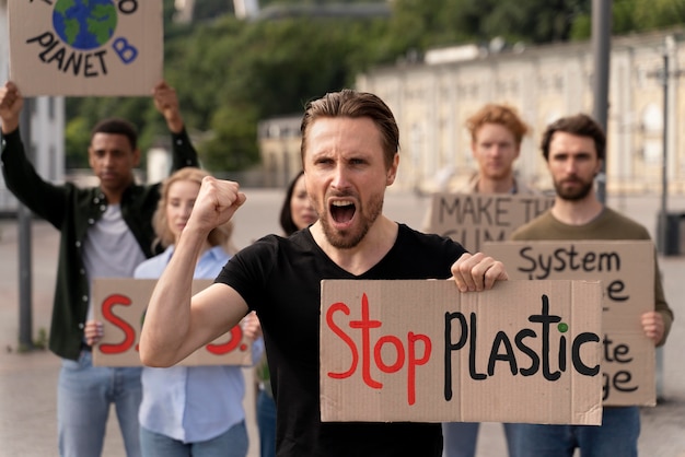 Different people joining a global warming protest