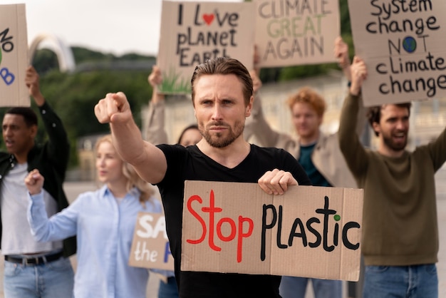 Different people joining a global warming protest