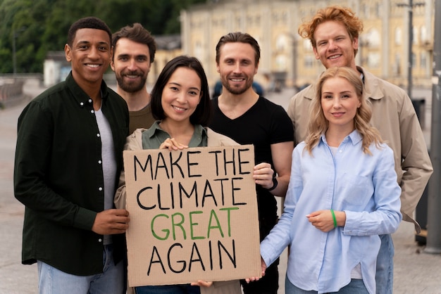 Free photo different people marching in global waring protest