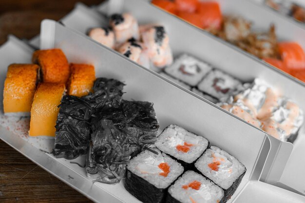 Different sushi delivery Varieties of sushi for lunch or dinner