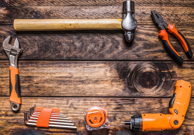 Free Photo different types of worktools on wooden background