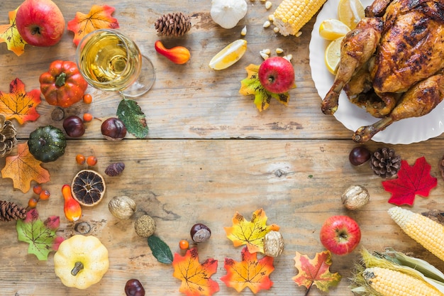 Free photo different vegetables and baked chicken