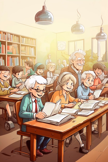 Digital art of all ages students attending school classes