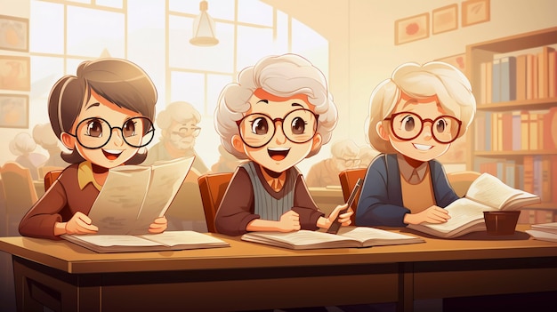 Digital art of all ages students attending school classes