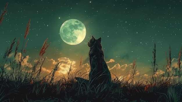 Free Photo digital art character looking at the moon