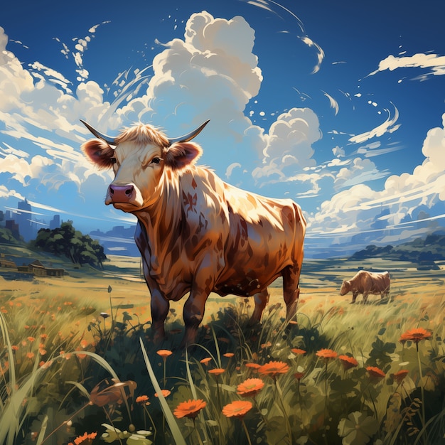 Free photo digital art cow illustration