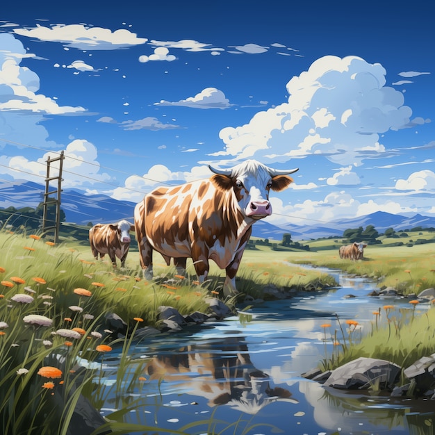 Free photo digital art cow illustration