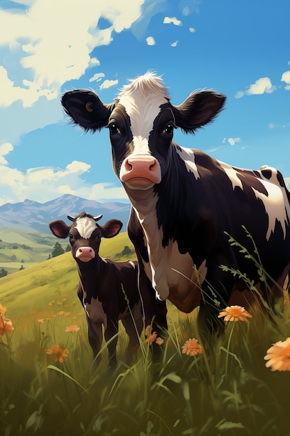 Free Photo digital art cow illustration