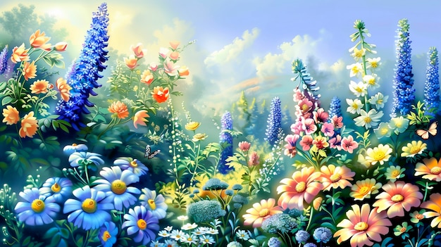 Free photo digital art of flower landscape painting