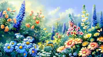 Free photo digital art of flower landscape painting