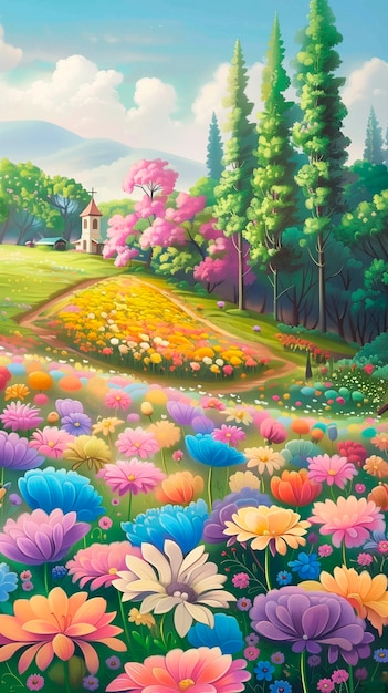 Digital art of flower landscape painting