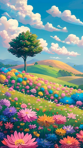 Digital art of flower landscape painting