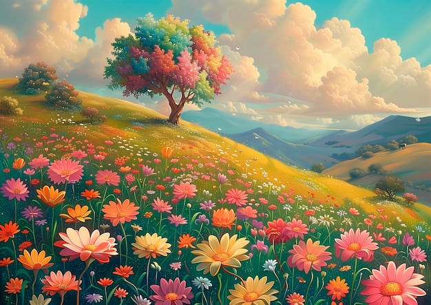 Digital art of flower landscape painting