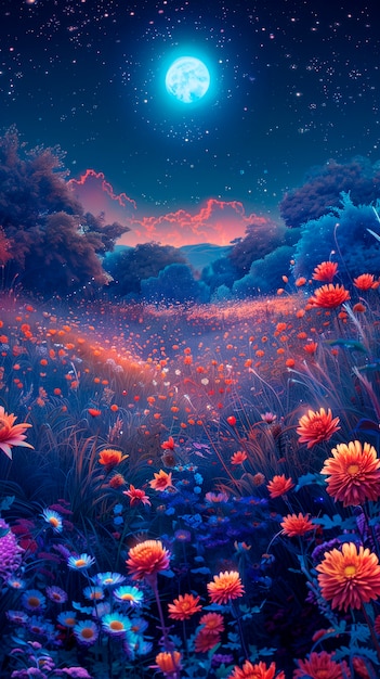 Free Photo digital art of flower landscape painting