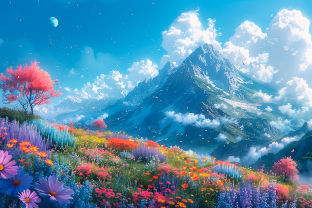 Digital art of flower landscape painting