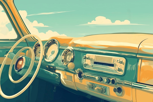 Free photo digital art illustration of vintage car radio