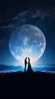 Free photo digital art moon and couple silhouette wallpaper