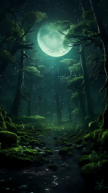 Free Photo digital art moon and tree wallpaper