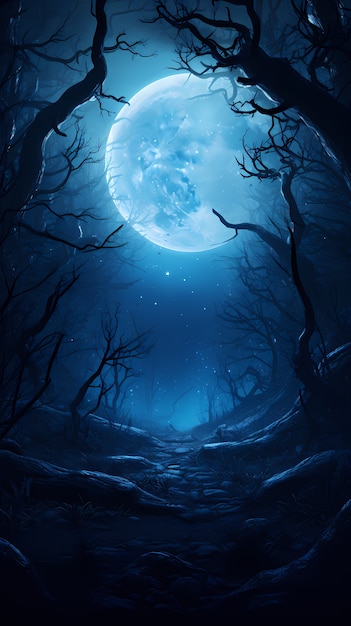 Free photo digital art moon and tree wallpaper