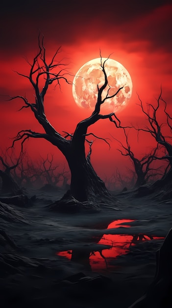 Free Photo digital art moon and tree wallpaper