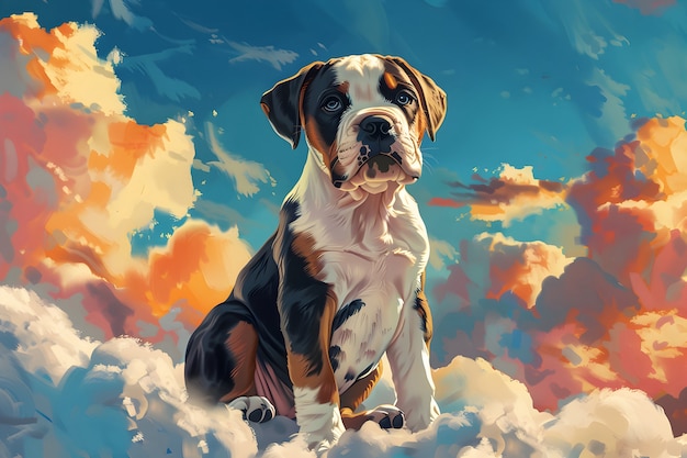 Free photo digital art portrait of adorable pet in heaven