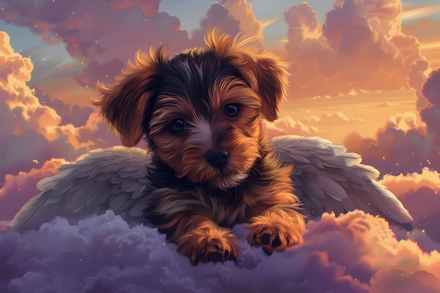 Free photo digital art portrait of adorable pet in heaven