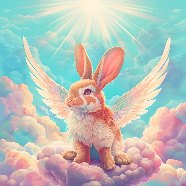 Digital art portrait of adorable pet in heaven