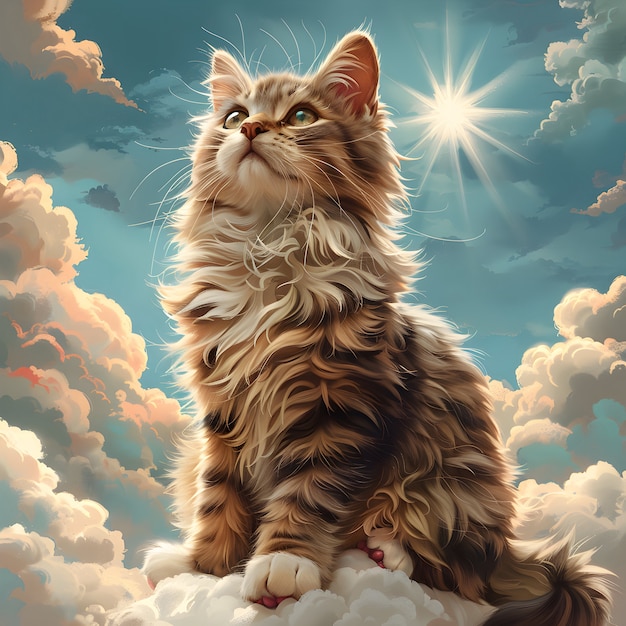 Free photo digital art portrait of adorable pet in heaven