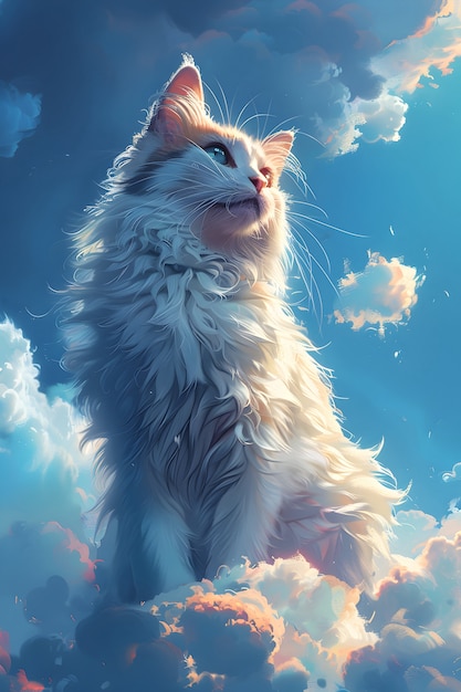 Free photo digital art portrait of adorable pet in heaven