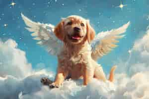 Free photo digital art portrait of adorable pet in heaven