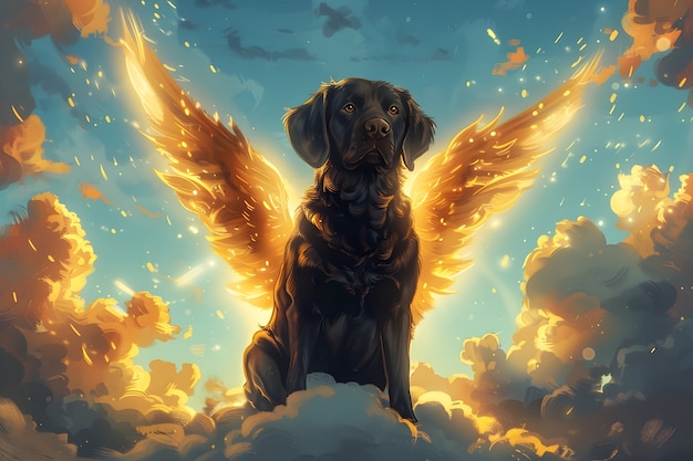 Digital art portrait of adorable pet in heaven