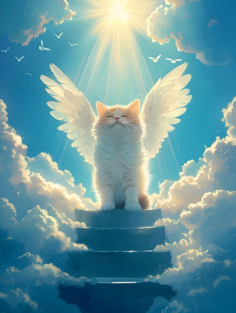 Digital art portrait of adorable pet in heaven