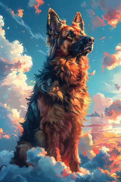 Free photo digital art portrait of adorable pet in heaven