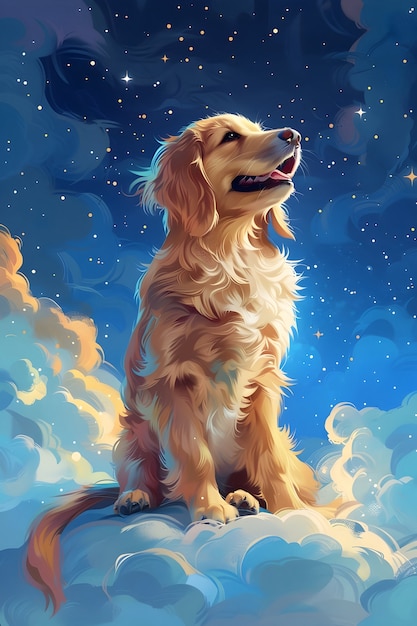 Free photo digital art portrait of adorable pet in heaven