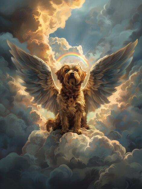 Digital art portrait of adorable pet in heaven