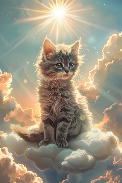 Digital art portrait of adorable pet in heaven