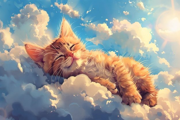 Free Photo digital art portrait of adorable pet in heaven