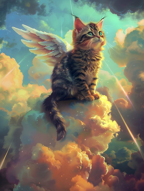 Free Photo digital art portrait of adorable pet in heaven