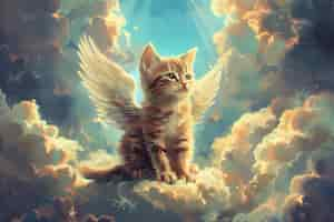 Free photo digital art portrait of adorable pet in heaven