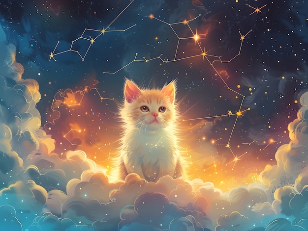 Free photo digital art portrait of adorable pet in heaven