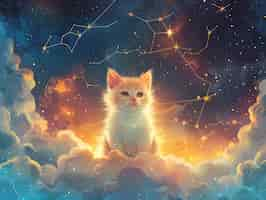 Free photo digital art portrait of adorable pet in heaven