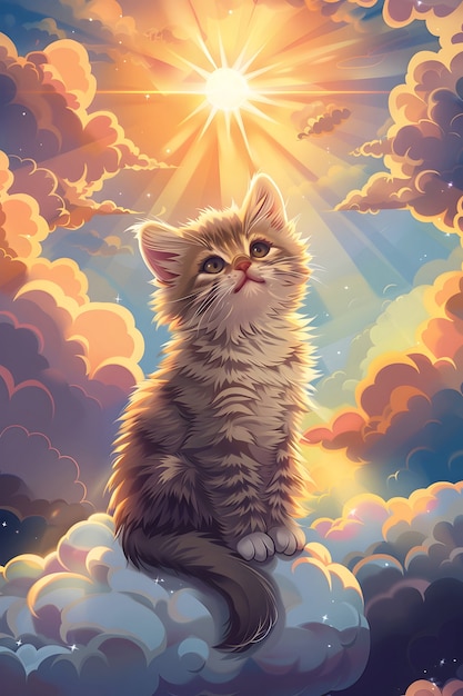 Digital art portrait of adorable pet in heaven