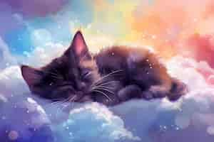 Free photo digital art portrait of adorable pet in heaven