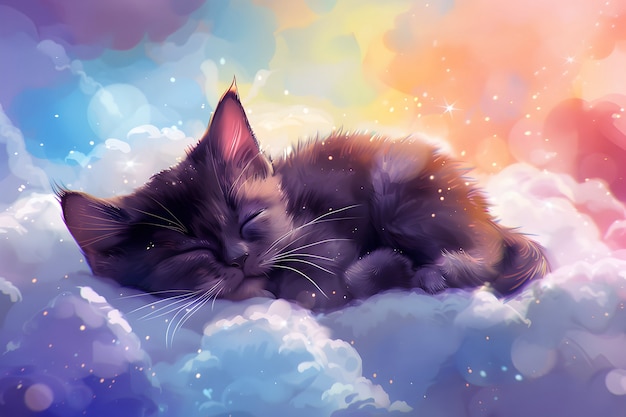 Free Photo digital art portrait of adorable pet in heaven