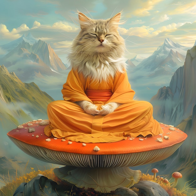 Free Photo digital art portrait of animal meditating and practicing mindfulness