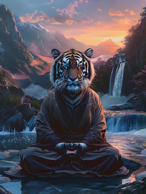 Free Photo digital art portrait of animal meditating and practicing mindfulness