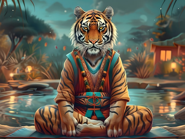 Free Photo digital art portrait of animal meditating and practicing mindfulness