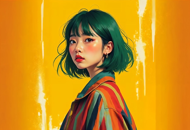 Digital art portrait of asian woman